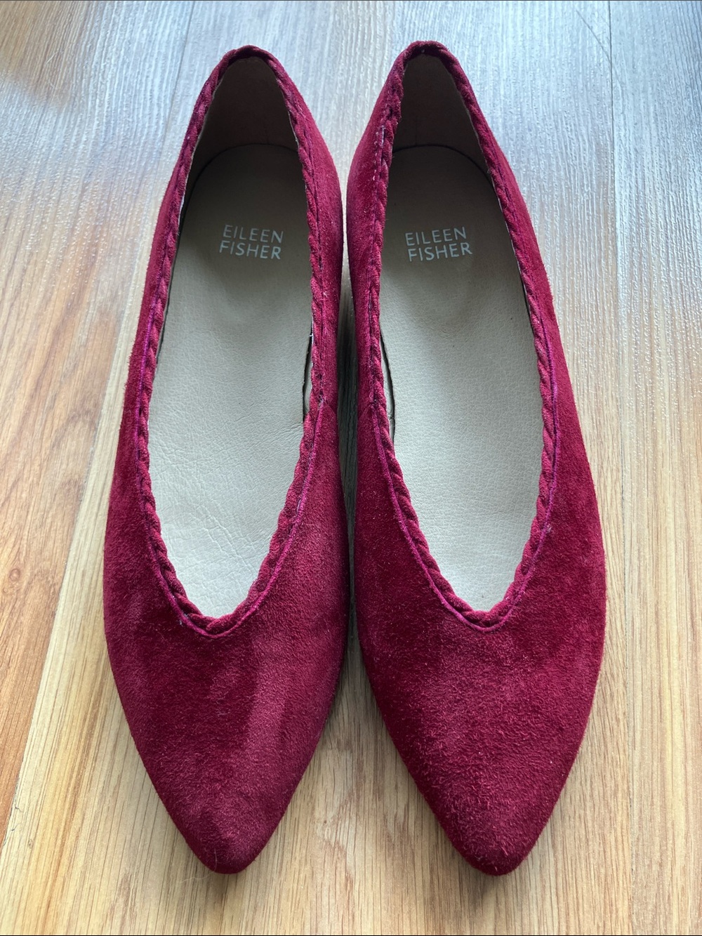 Eileen Fisher Wine Burgundy Suede Pointed Ballet Flats